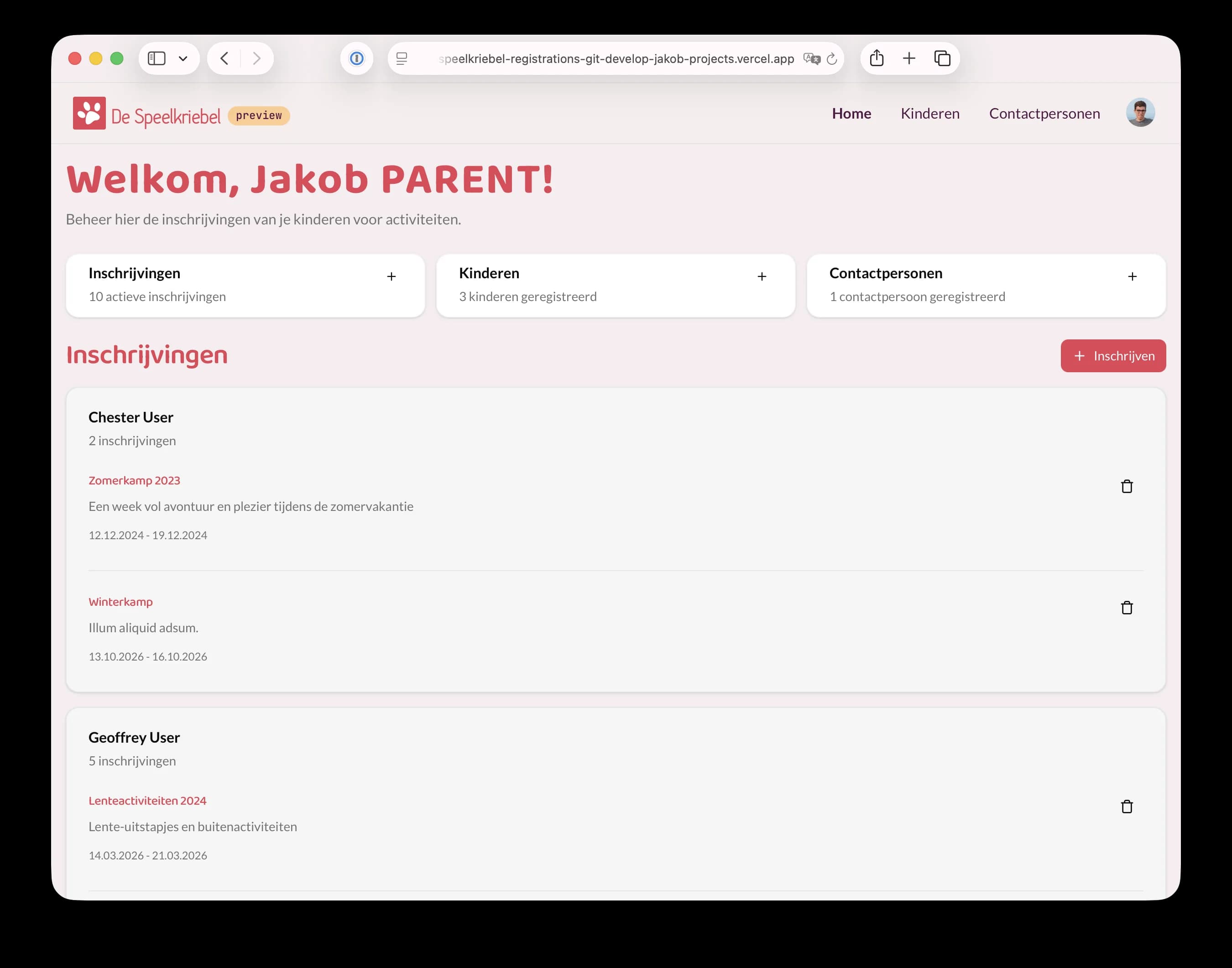 De Speelkriebel app homepage