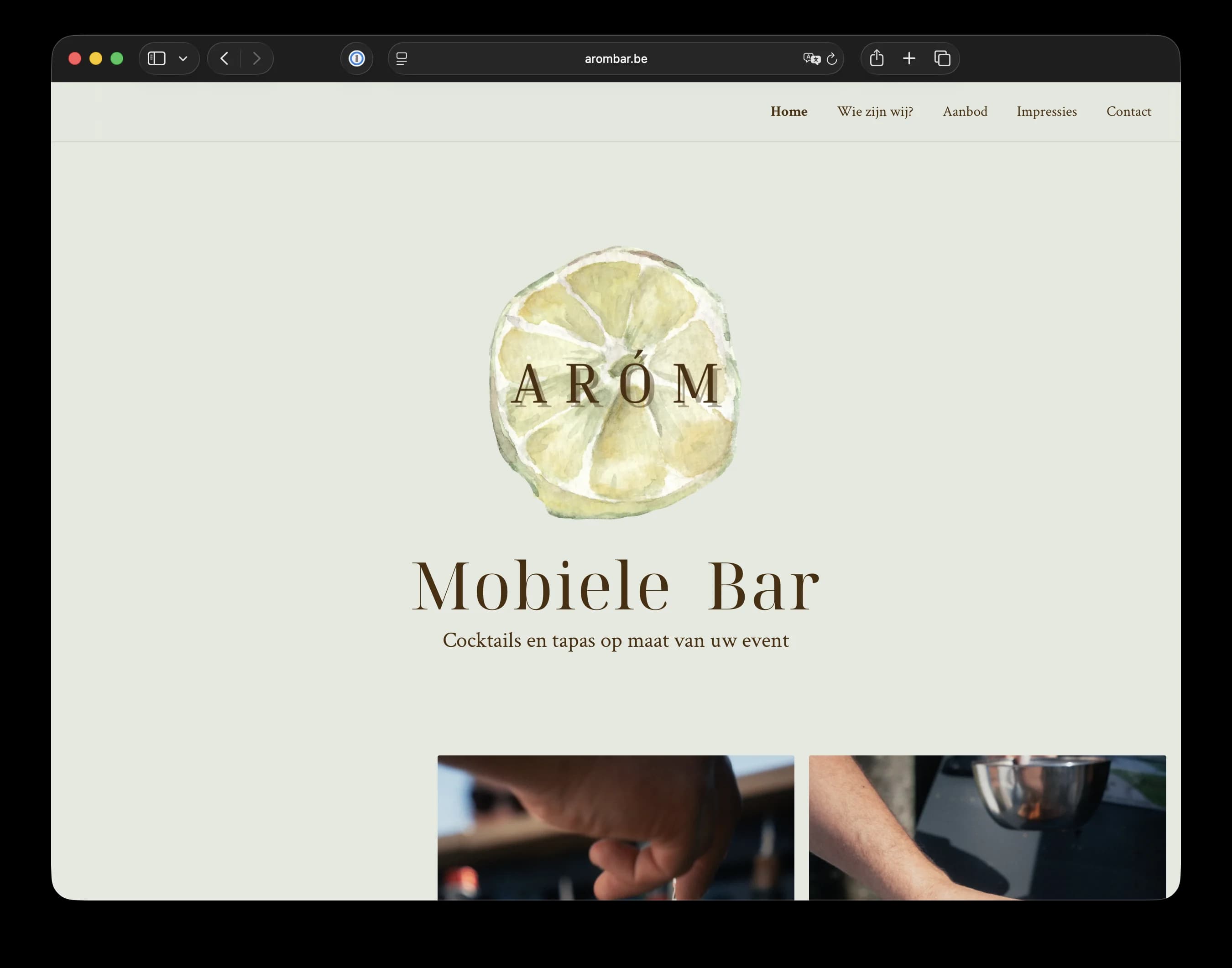 Aróm bar website homepage